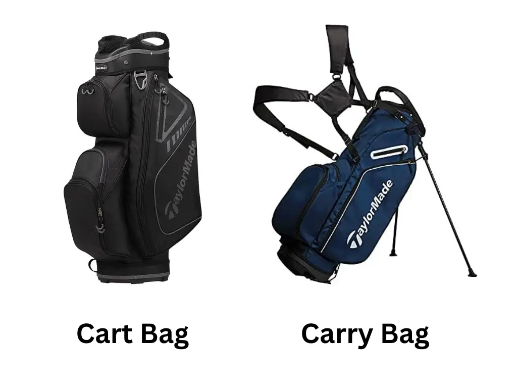 Cart Bag next to a Carry Golf Bag