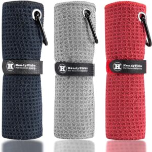 3 Microfiber Golf Towels (16" X 16") with Carabiner Clip