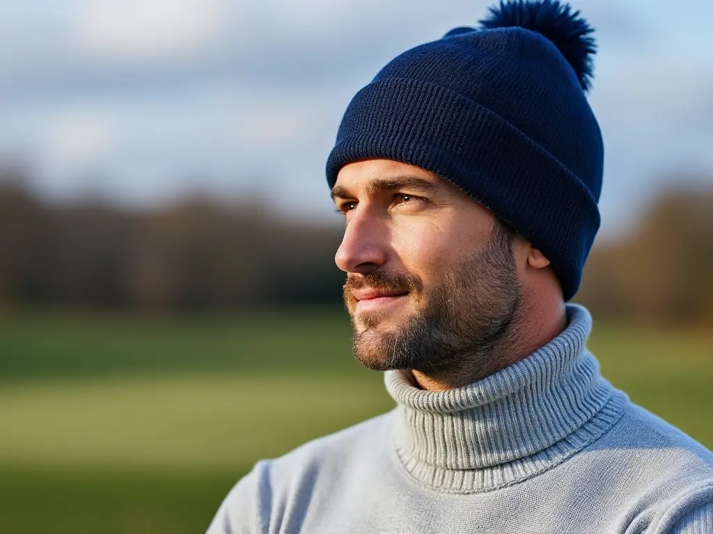 Portrait of a male golfer wearing a golf beanie.