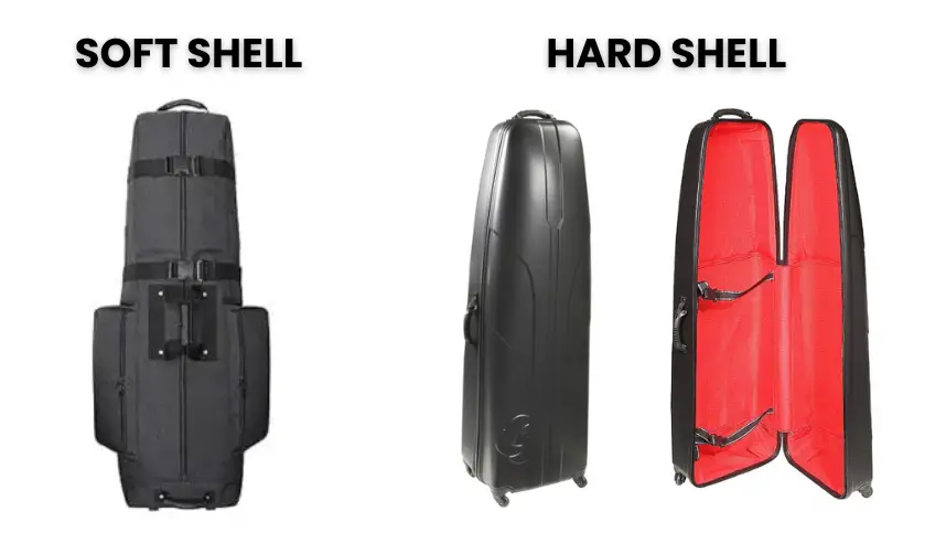 Soft Shell and Hard Shell Golf Cases Compared with interior view