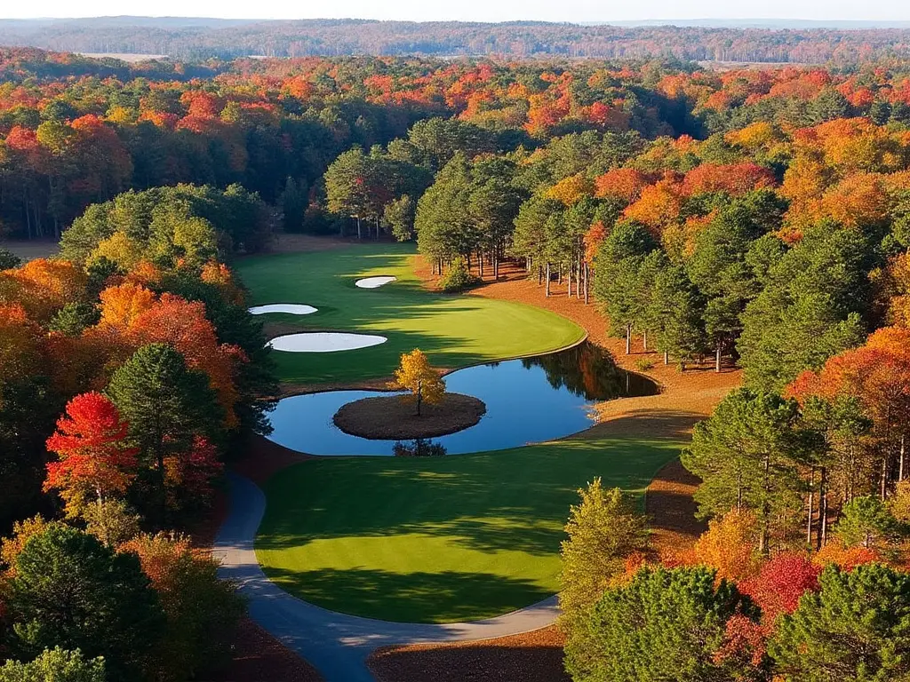 Golf course in North Carolina with fall foliage.