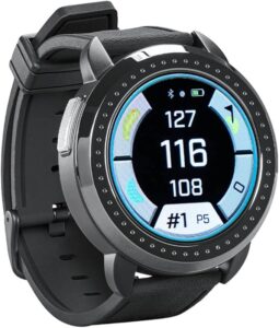 Bushnell iON Elite GPS golf watch with a color touchscreen, slope-compensated distances, and 12-hour battery