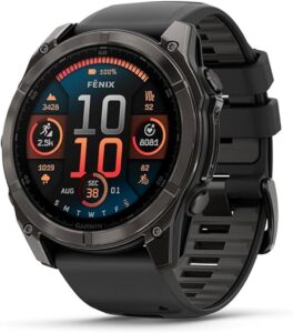 Garmin Fenix 8 GPS golf watch with AMOLED display, durable titanium bezel, and multi-sport tracking