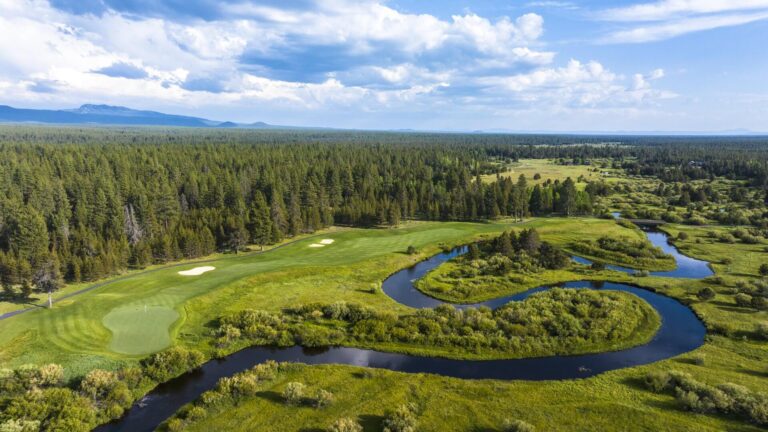 Crosswater at Sunriver Resort, Central Oregon high-desert fairway with Cascades views.