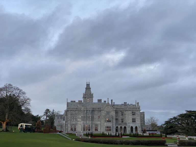Adare Manor in County Limerick, seen from the putting green on the hotel grounds.