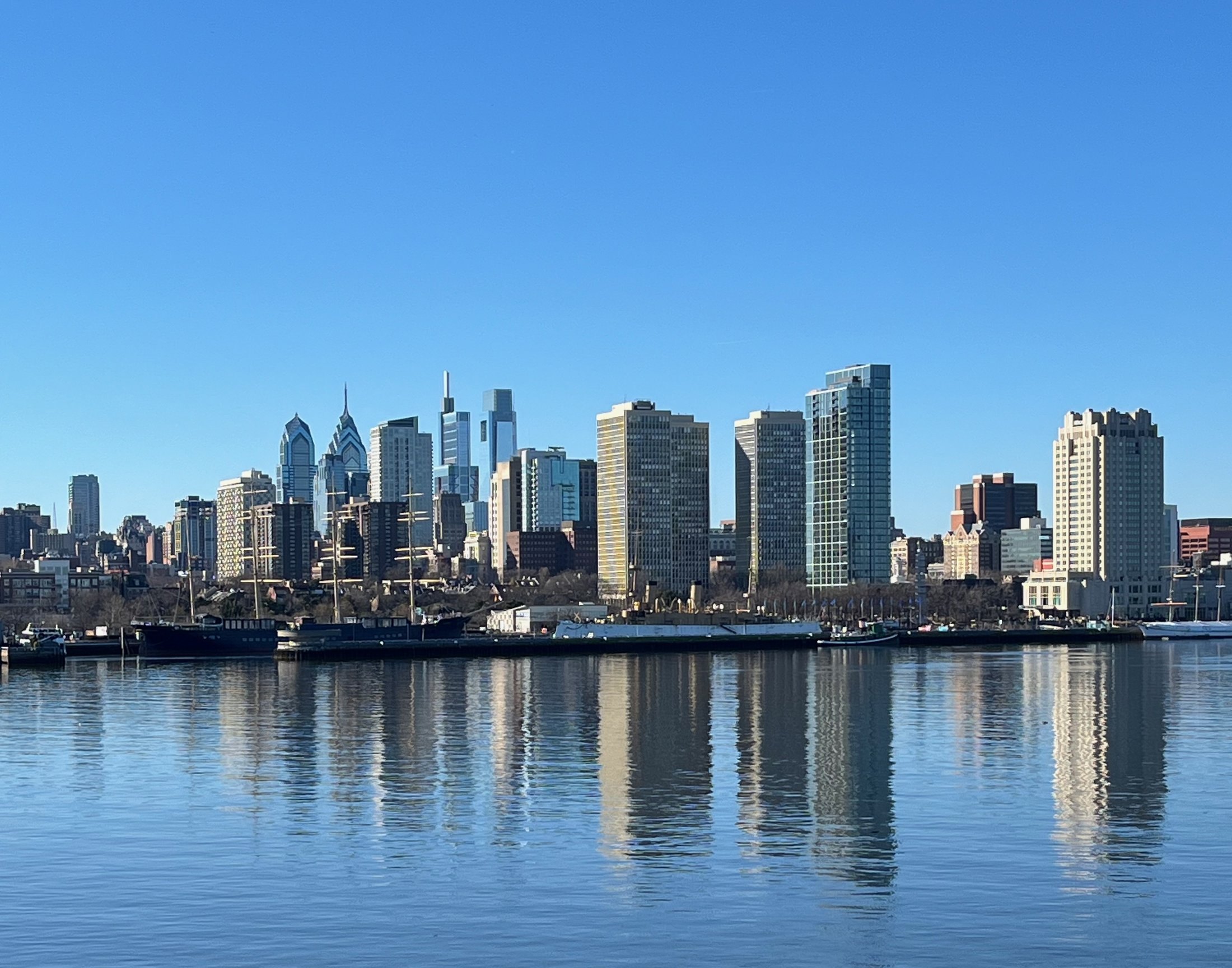 Philadelphia skyline viewed across the Delaware River from the Camden Waterfront