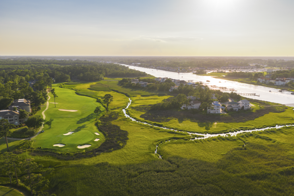 Aerial of Tidewater Golf Club along the waterway, North Myrtle Beach
