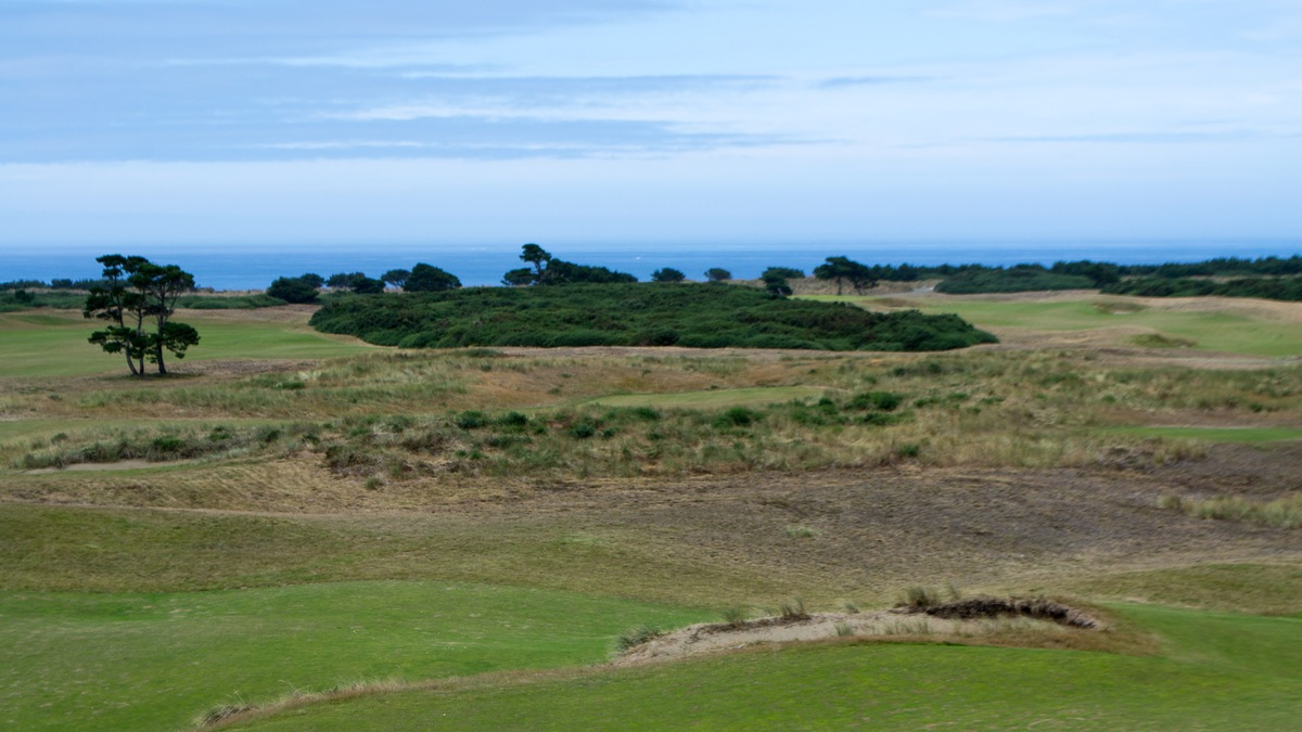 Fescue-framed fairways and gorse at Bandon Dunes Golf Resort running out to the Pacific on the southern Oregon coast
