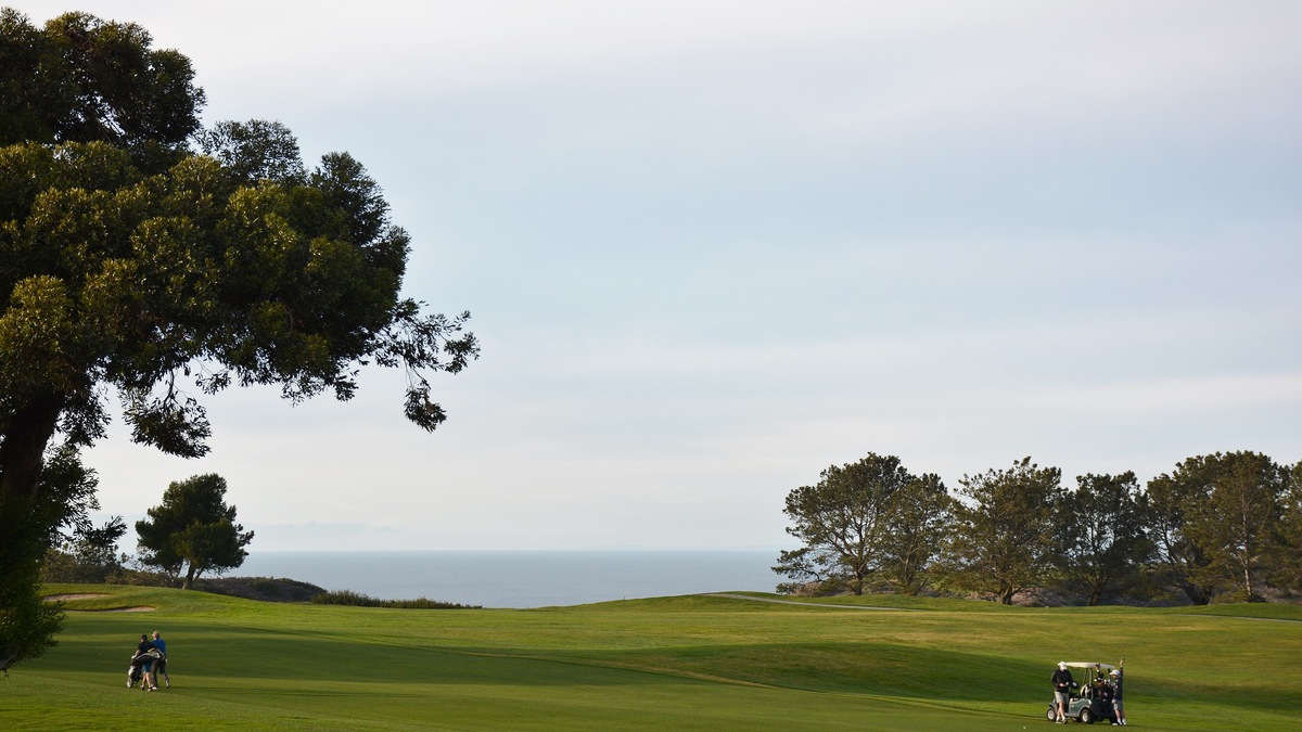 Fairway at Torrey Pines Golf Course running toward the Pacific in La Jolla